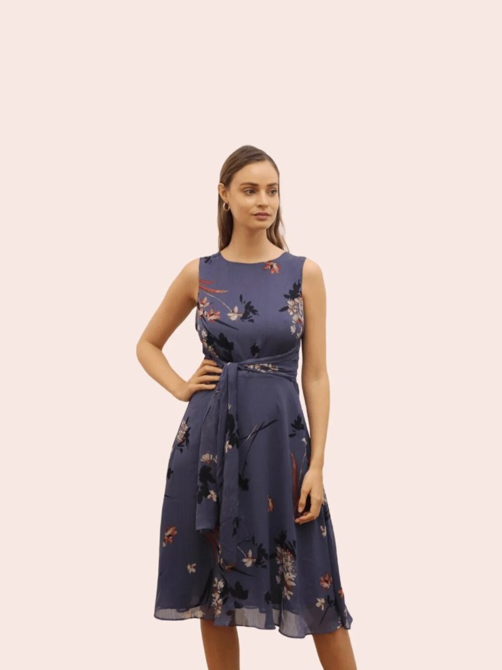 Atelier New York Grey Floral Print Chiffon Midi Dress Flowy NWT Size 4